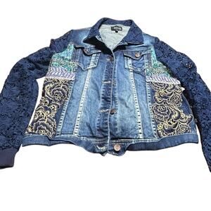 Berek Blue Denim patchwork Jacket with Lace and Embroidery bling